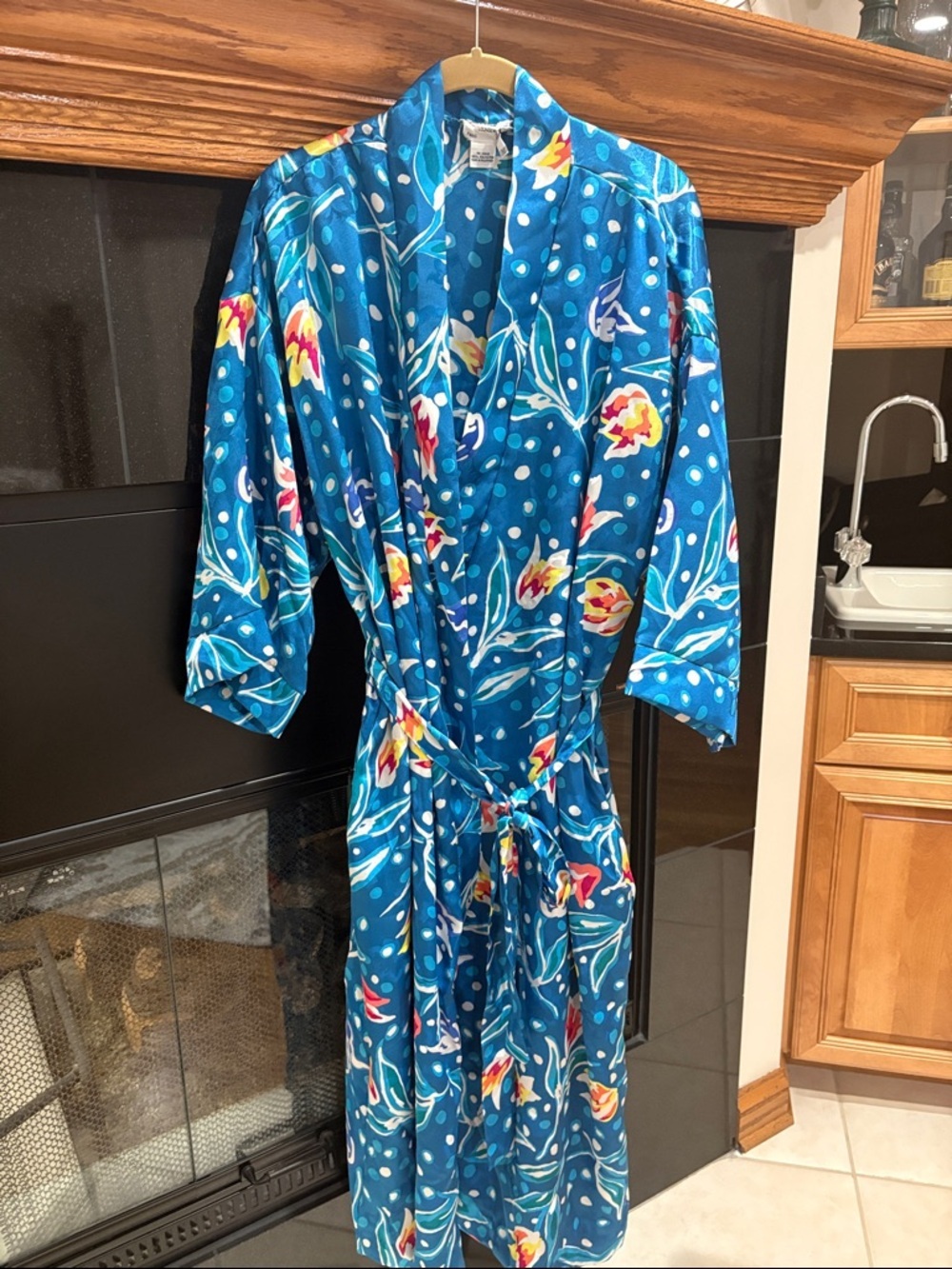 Christian Dior women’s Vintage teal blue Polka tulip Satin Loungewear robe Med